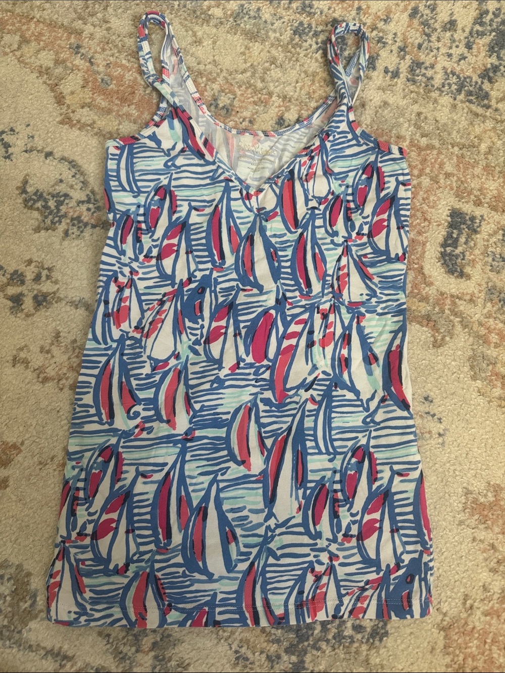 Lilly Pulitzer Pink & Blue Sailboat Print Tank Top